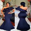 2020 Navy Blue Long Long Mermaid Dridsedrase One Troughles Counter Confin Length for Wedding African Women Italy Party Gown273Q