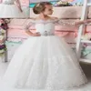 Lovely Princess Flower Girl Dresses Sweep Train Child First Communion Gowns for Wedding with Lace Appliques Kids Party Wear Custom232B