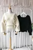 Women's Sweaters 2023 Spring Korean Style Square Collar Linen Flower Sweater Women Casual Puff Sleeve Knitted Top Clothing