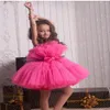 Fuchsia Bloem Tieners Jurken Strapless Tiered Bow Sash Tulle TUTU Meisjes Pageant Jurk Mini Korte Kids Verjaardag Toga Eerste Communi276U