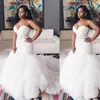 2021 Vintage Sexy African Mermaid Wedding Dresses Sweetheart Illusion Lace Appliques Crystal Beaded Ruffles Tiered Organza Formal 2813