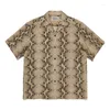 Men's Casual Shirts High Quality WACKO MARIA Shirt 22SS Snake Patterned Rayon Short Sleeved Oversized Fashionable For Men And Women