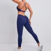 アクティブセットジムスポーツブラレギンスセット女性ライクラアクティブウェアヨガ服のスーツスーツのフィットネスブルーのためのトレーニング服を押し上げる