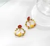 Boucles d'oreilles clous CSxjd 2023 émail peint à la main glaçure jaune poussin fleur perle