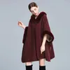 Women's Knits Hooded Autumn Winter Imitation Fur Collar Shawl Loose Lazy Style Woolen Women Cardigans Jacket