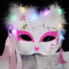 Party Masks Lysande LED -mask japanska rävar Rave Costume Anime Half Face Cat Masquerade Festival Cosplay Props 230721