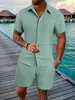 Men's Tracksuits 2023 Fashion Summer Style Casual Solid Color Stripe Suit Male HighQuality Cotton and Linen TwoPiece Set US Size 230721