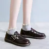 드레스 신발 메리 제인 신발 여름 얇은 섹션 일본 더블 버클 로우 컷 평평한 둥근 발가락 작은 가죽 신발 여성 230721