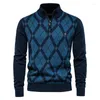 Men's Sweaters Men Half High Collar Zipper Plaid Long Sleeve Knitwear Pullovers British Fashion Male Slim Casual Sweater