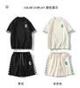 Herrspårar T-shirt Shorts 2-stycke Set 2023 White Tracksuit Korean of Harajuku High Street Clothing Creative Pattern Short Suit