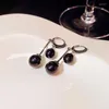 Stud Earrings Temperament Retro Black Pearl Ball Drop Women Luxury Design Elegant Crystal Dangle Earring Goth Jewelry Gift