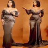 2022 Plus Size Arabic Aso Ebi Chocolate Mermaid Sexy Prom Dresses Pärled Crystals Evening Formal Party Second Reception Birthday E240K