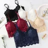 Yoga Outfit Women's Lace Bra Sexy Hollow Out Flower Underwear Bralette Wireless Push Up Breathable Strap Padded Vest Lingerie
