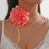 Girocollo Collana con fiori di rose grandi per le donne Festa della cena Fidanzamento floreale Catena della clavicola di nozze Corda regolabile Cintura in vita sexy