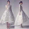 Ashi Studio couture aftonklänningar spets 3d blommig applikation pärla hög krage hög låg prom klänning långärmad skräddarsydd formell pa279k