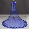 Nouvelle Arrivée Une Couche Paillettes Dentelle Bleu Royal Tulle Belle Voile De Mariée Avec Peigne De Haute Qualité Accessoires De Mariage NV7009300A