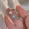 Conjunto de anéis abertos de cristal Y2k geométricos vintage para mulheres Kpop cor prata metal irregular anel de coração festa moda joias presentes