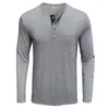 Мужские повседневные рубашки Henley for Men Регулярные футболки для футболок карманные с длинным рукавом футболка весенняя осень сплошной цвет базовая футболка