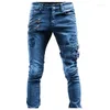 Мужские джинсы Gothic Zipper rap Hole Streetwear Street Biker Biker Skinny Casual Denim Pants Мужчины