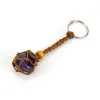 Natural Stone Brown Wax Rope Keychain Keyring Amethyst Rose Quartz Crystal Healing Stone Net Bag Key Ring