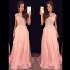 2020 Nouveau Pas Cher Rose Une Ligne Robes De Bal Illusion Dentelle Appliques En Mousseline De Soie Écharpes Etage Longueur Robe De Soirée Personnalisée Parti Pageant For339z