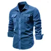 Men's Casual Shirts Corduroy Cotton Men Fashion Lapel Solid Color Slim Fit Blouses Spring Autumn Clothing Quality Shirt For 3XL