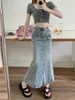 Röcke Mode Denim Für Frauen 2023 Sommer Koreanischen Stil Vintage Hohe Taille Fischschwanz Rock Y2K Kleidung