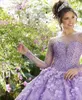 Sparkly Lilac Quinceanera Dresses 2023 Long Sleeve Lace 3D Flowers Sequins Beads Rhinestone Princess Party Sweet 15 Ball Gown Dress Vestidos De 16 Anos Brithday