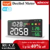 Bullermätare Tuya WiFi Digital decibel ljudmätare temperatur Fuktighet Decibel Test Alarmklocka LED -färg Display App Control 230721