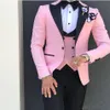 Custom Design Pink 3 Piece Suit Men Wedding Tuxedos Excellent Groom Tuxedos Men Business Dinner Prom BlazerJacket Pants Tie Vest328c