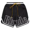 Шорты дизайнерские шорты Rhude Shorts Мужские капсульные шорты летние пляжные брюки сетчание материалы дышащий пот свободный баскетбольный брюк