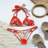 Cadeias Biquíni Trançado Vermelho Biquínis de Luxo Feminino Sexy Banho Designer Laços Push Up Swimwear Terno de Natação Para Mulheres sh340f