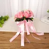 Decorative Flowers Wedding Bouquets For Bride Bridesmaid White Pink Artificial Roses With Bowtie Decoration Rustic Boho Home Decor