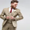 Bruidegom Tuxedos bruidegomsman piek revers knappe lichtbruine mannen pakken bruiloft prom diner man blazer jasje broek vest tie m1262n