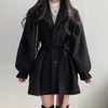 Vrouwen Trenchcoats Herfst Koreaanse Jas Vrouwen Mode Losse Kraag Casual Windjack Midi Zwart Alle Match Lace Up Jassen
