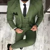 Olive Green Mens Suits For Groom Tuxedos 2019 hackade lapel Slim Fit Blazer Three Piece Jacket Pants Vest Man skräddarsydd kläder256w