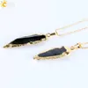 CSJA Doğal Siyah Hint Onyx Acate Acate Arrowhead Charms kolye kolye elektroliz altın kaplama ham taş enerji el yapımı jewelr319c