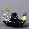 Sculptures the Little Monk Incense Burner Ceramic Hand Made Ceramic Holder Water Planting Home Office Decor Fish Tank with 20cones Gift