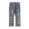 남성 청바지 원래 푸른 푸른 찢어진 마이크로 플레어 남성 파괴 된 주름진 Jean Baggy Y2K High Street Hole washed washed washed washed