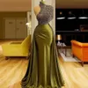Ciemnozielona syrena wieczorowe sukienki z Orskirt High Scyk Cequinem Długość podłogi satynowe suknie balowe szlachetne formalne sukienka C227a