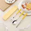 Dinnerware Sets Portable Wheat Straw Stainless Steel Cutlery Set Chopsticks Spoons Forks Travel Cafeteria Tableware Gifts Table