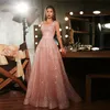 Sexy Rose Gold Sequins Evening Dress Long Shinny 2022 New Straps Square Mermaid Maxi Prom Party Gown Dress abendkleider218i