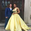 Sexy Deep V Neck Long Stain A-line Evening Dresses Open Back Women Formal Prom Dress with Pockets robe demoiselle d'honneur2729