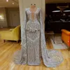 Sparkly Volledige Lovertjes Lange Mouwen Zeemeermin Avondjurken Met Sjaals Luxe Zilveren Lovertjes Prom Dress Formele Partij Pageant Gown286N