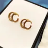 Lady Luxury Earrings Gold Double Letter Kvinnor smyckesdesigner som kör örhänge Interlocking Silver rostfritt stål ringar ohrring görhängen