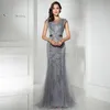 Honorable Gold and Grey Mermaid Crystals Prom Party Dresses 2020 Sexig Sheer Bodice Elegant Vestidos de Festa Evening Occasion Gown224T