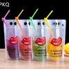 50pcs 400-500ml Plastic Drink Packaging Bag Pouch for Beverage Juice Milk Coffee Package With Handle Holes Straw3001