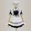 Anime French Maid Apron Lolita Fancy Dress Cosplay Costume Furry Cat Ear Gloves Socks