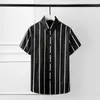 Camisas casuais masculinas Minglu Cotton Men Fashion White Black Striped Sleeve Short Size 4xl Patry Wedding Dress