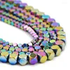 Miçangas Multicoloridas Pedra Hematita Natural 3/4/6 MM Facetada Cubo Quadrado Espaçador Solto Para Fazer Jóias DIY Pulseiras Acessórios